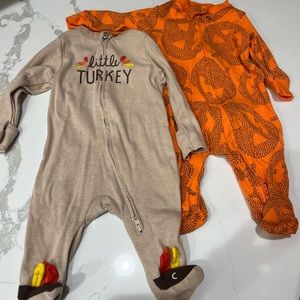 Carters 3month Halloween pajamas & Old Navy 0-3month Thanksgiving pajamas